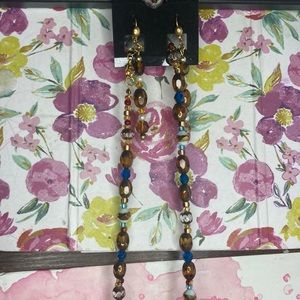 Gold, blue, copper etc necklace and earring set